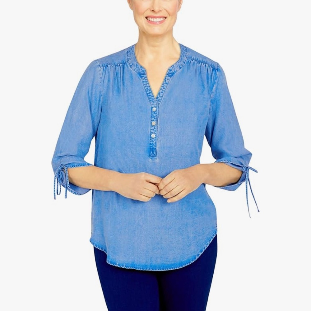 Alfred Dunner Light Blue Blouse with Button Detail